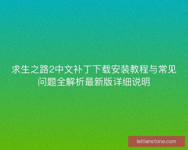 求生之路2中文补丁下载安装教程与常见问题全解析最新版详细说明
